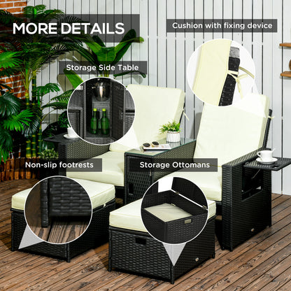 outsunny-5pc-pe-rattan-sun-lounger-outdoor-wicker-5-level-adjustable-recliner-sofa-bed-with-storage-side-table-footstools-for-patio-garden-black