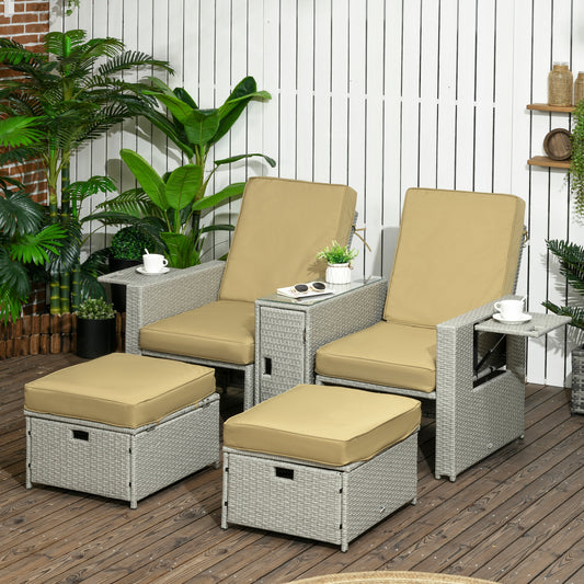 outsunny-5pc-pe-rattan-sun-lounger-outdoor-wicker-5-level-adjustable-recliner-sofa-bed-with-storage-side-table-footstools-for-patio-garden-beige