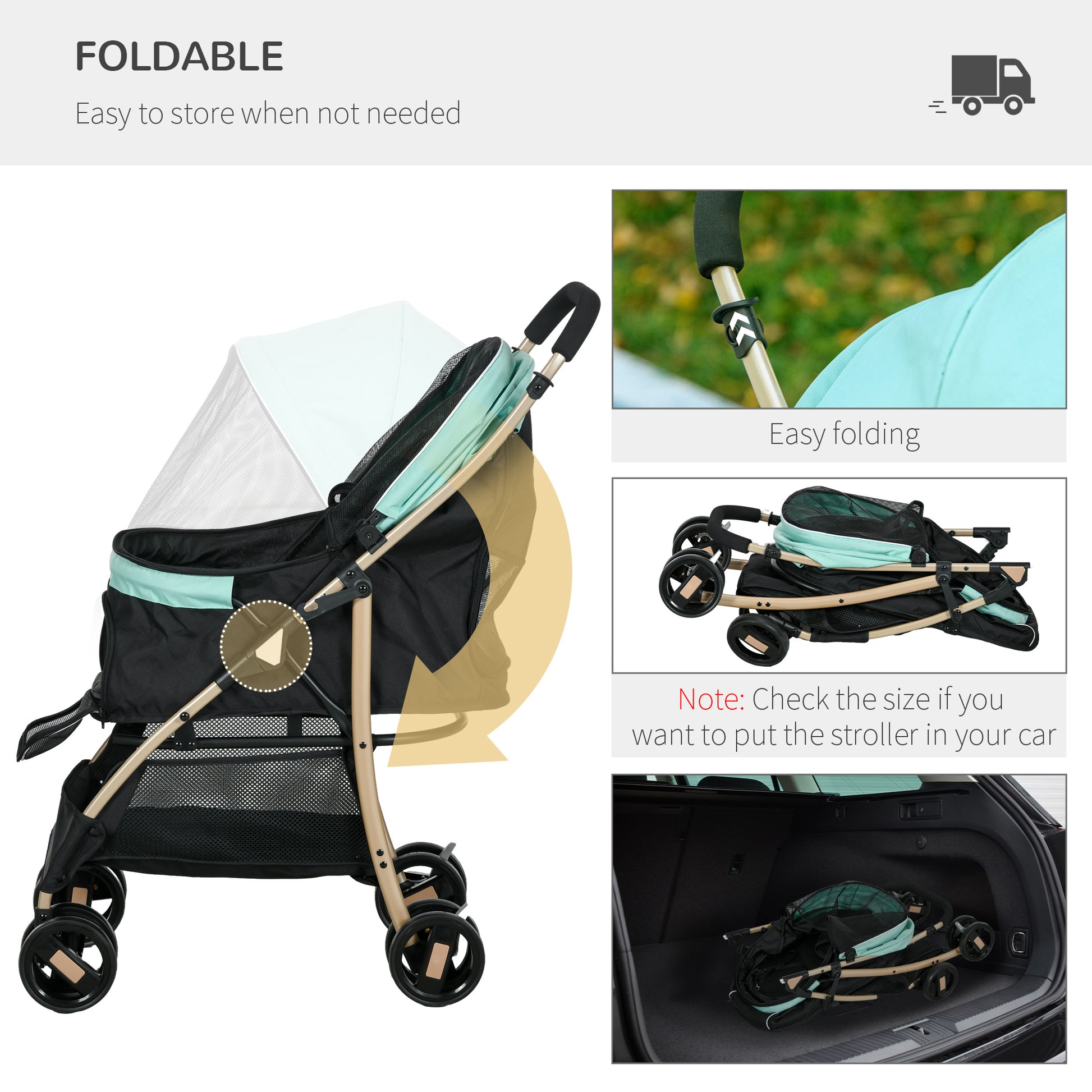 PawHut Oxfoad Pet Stroller for Small Minature Dogs with Rain Cover Green