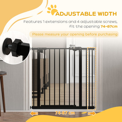 PawHut Metal 74-87cm Wide Adjustable Dog Gate Black