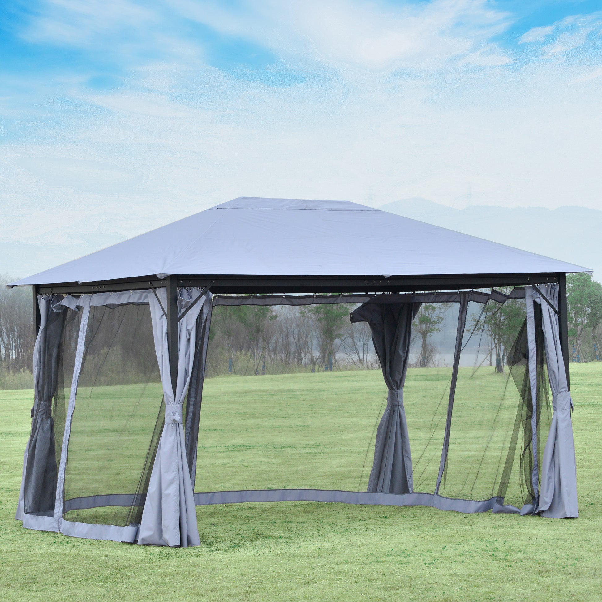 outsunny-4-x-3m-outdoor-gazebo-canopy-party-tent-garden-pavilion-patio-shelter-with-curtains-netting-sidewalls-grey