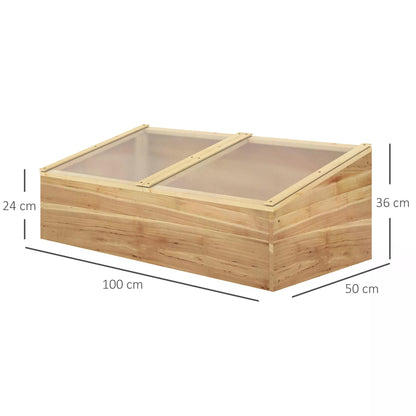 outsunny-wooden-cold-frame-greenhouse-garden-polycarbonate-grow-house-for-flowers-vegetables-plants-100-x-50-x-36-cm-natural