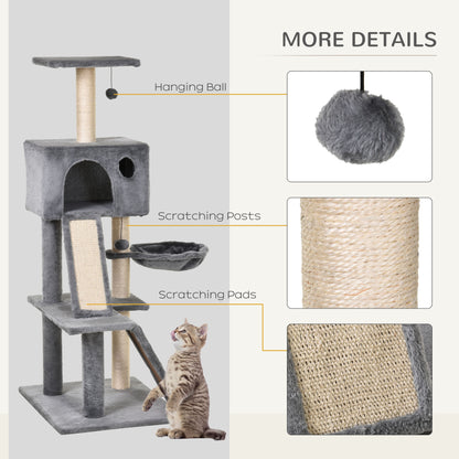 PawHut 51" Cat Tree,Activity Tower with Condo  Scratching Posts Ladders and Two Toys for Kitty Pet Climbing Relaxing and Playing