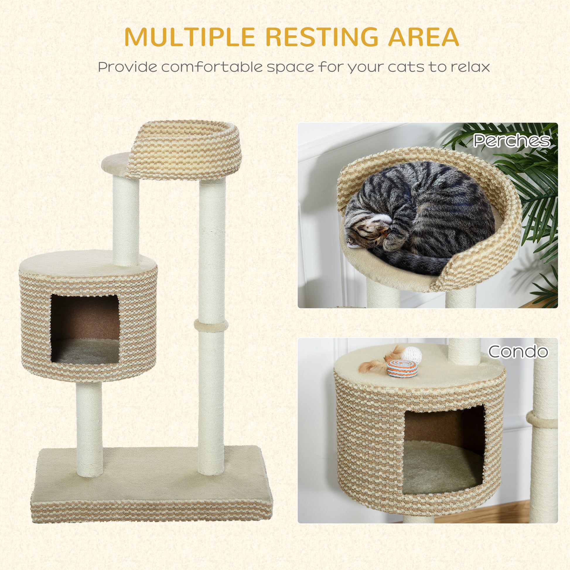 PawHut Multi-Level Cat Tree Tower Activity Center Climbing Frame Kitten House Furniture with Jute Scratching Posts Condo Perch Plush Fabric