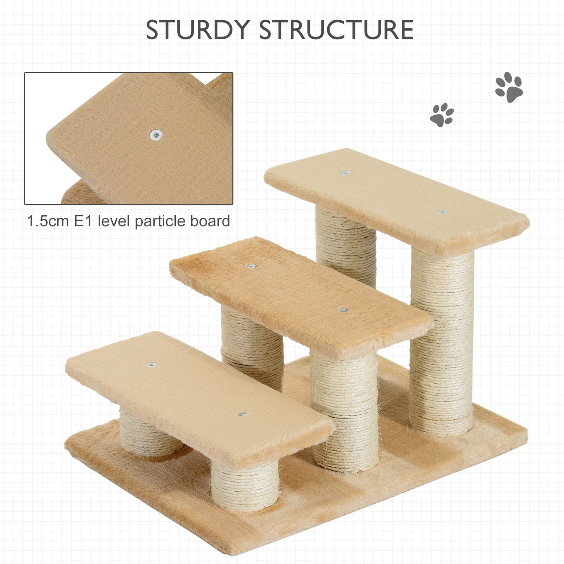 PawHut 3-Step Pet Steps, Pet Climber Ladder with Plush Surface, Portable Cat Dog Little Older Animal Easy Climb Stairs Assistance Cream