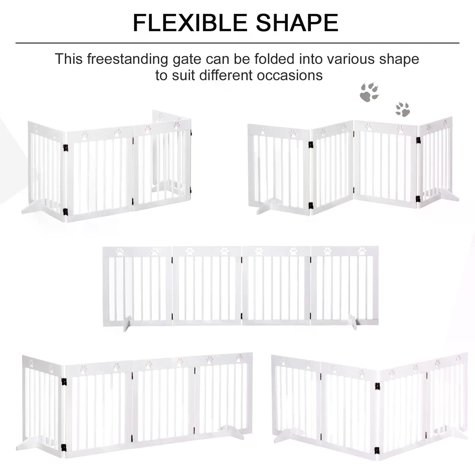 PawHut Pet Gate 4 Panel Folding Wooden Dog Barrier Freestanding Dog Gate For Stairs w/ Support Feet