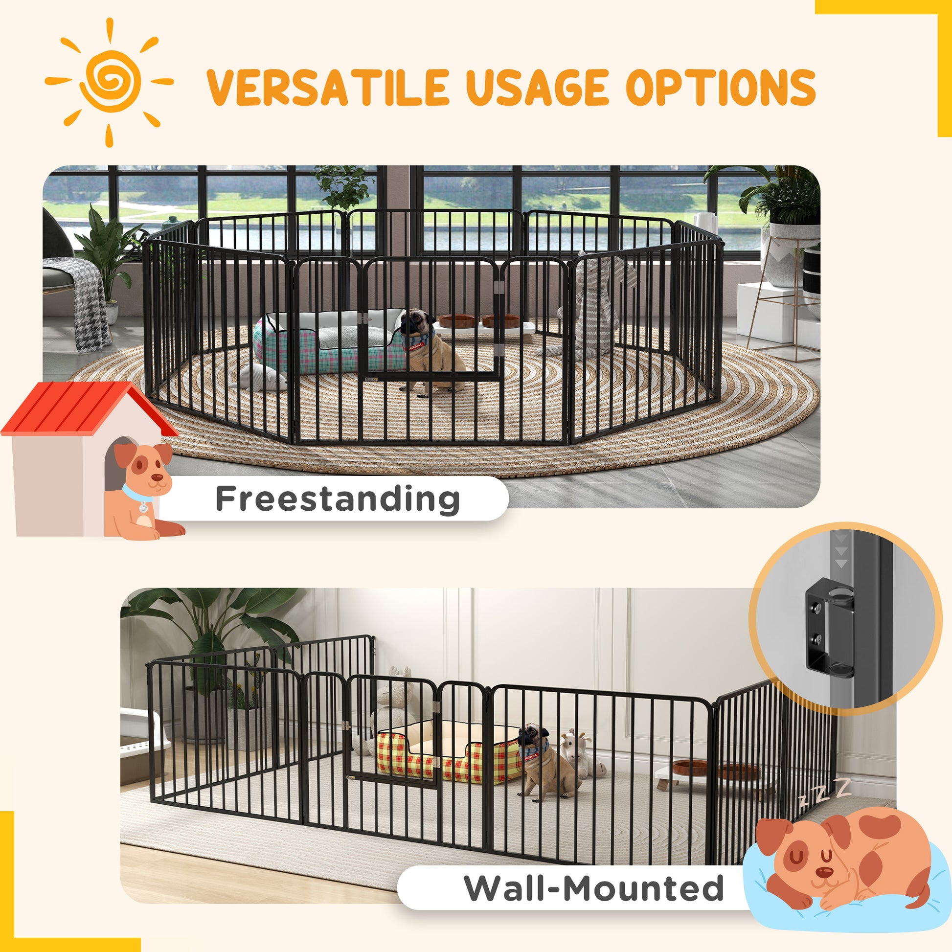 PawHut 8 Panels Heavy Duty Dog Pen, 60cm Height Pet Playpen for Indoor Outdoor, Small Dogs