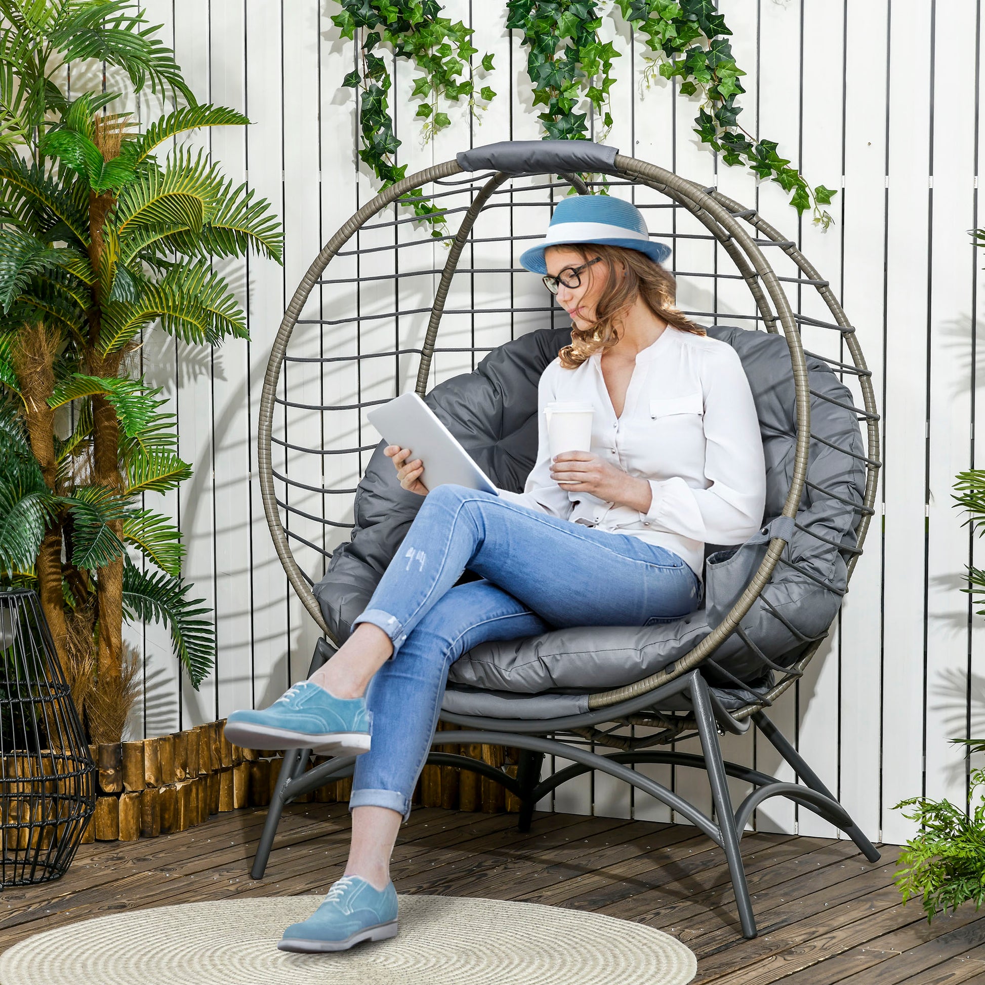 outsunny-folding-rattan-egg-chair-freestanding-basket-chair-with-cushion-bottle-holder-bag-for-outdoor-or-indoor-grey-and-black