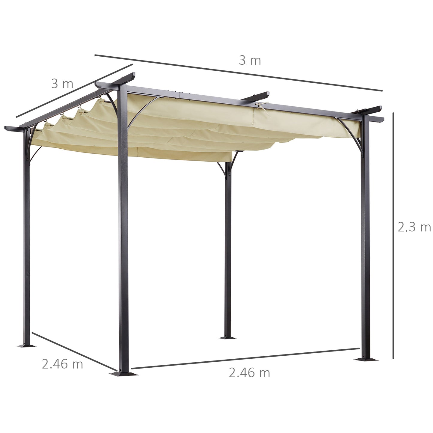 outsunny-3-x-3m-metal-pergola-gazebo-awning-retractable-canopy-outdoor-garden-sun-shade-shelter-marquee-party-bbq-beige