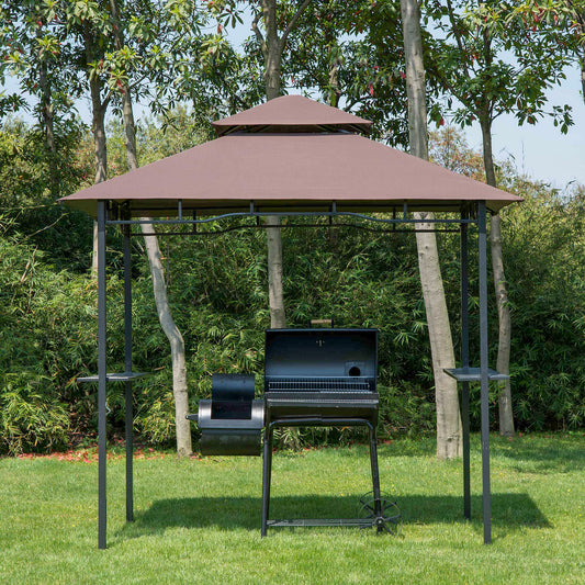 outsunny-8-ft-new-double-tier-bbq-gazebo-grill-canopy-barbecue-tent-shelter-patio-deck-cover-coffee