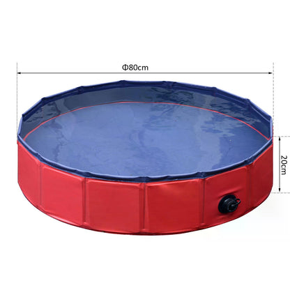 PawHut Pet Swimming Pool, Foldable, 80 cm Diameter-Red