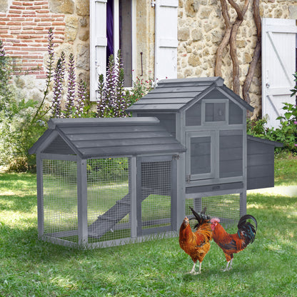 PawHut Solid Wood Enclosed Outdoor Backyard Chicken Coop Kit with Nesting Box,Grey