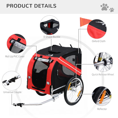 Pawhut Dog Bike Trailer Bicycle Pet Trailer Folding Dog Carrier Bicycle in Steel Frame Stroller - Red & Black