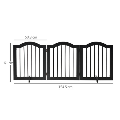 PawHut Wooden Foldable Small Sized Dog Gate Stepover Panel with Support Feet Pet Fence Freestanding Safety Barrier for the House Doorway Stairs Black