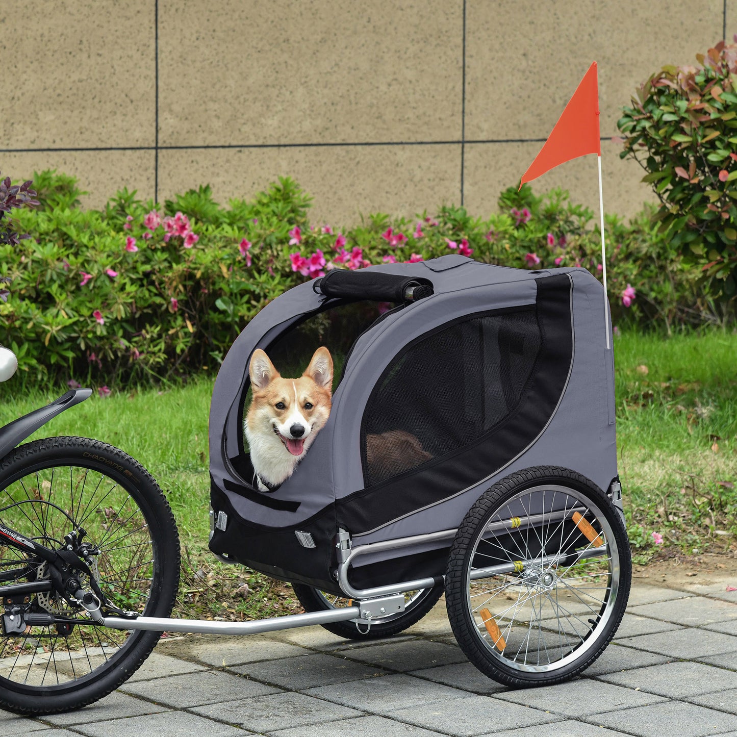 PawHut Dog Bike Trailer Steel Pet Cart Carrier for Bicycle Kit Water Resistant Travel Grey and Black