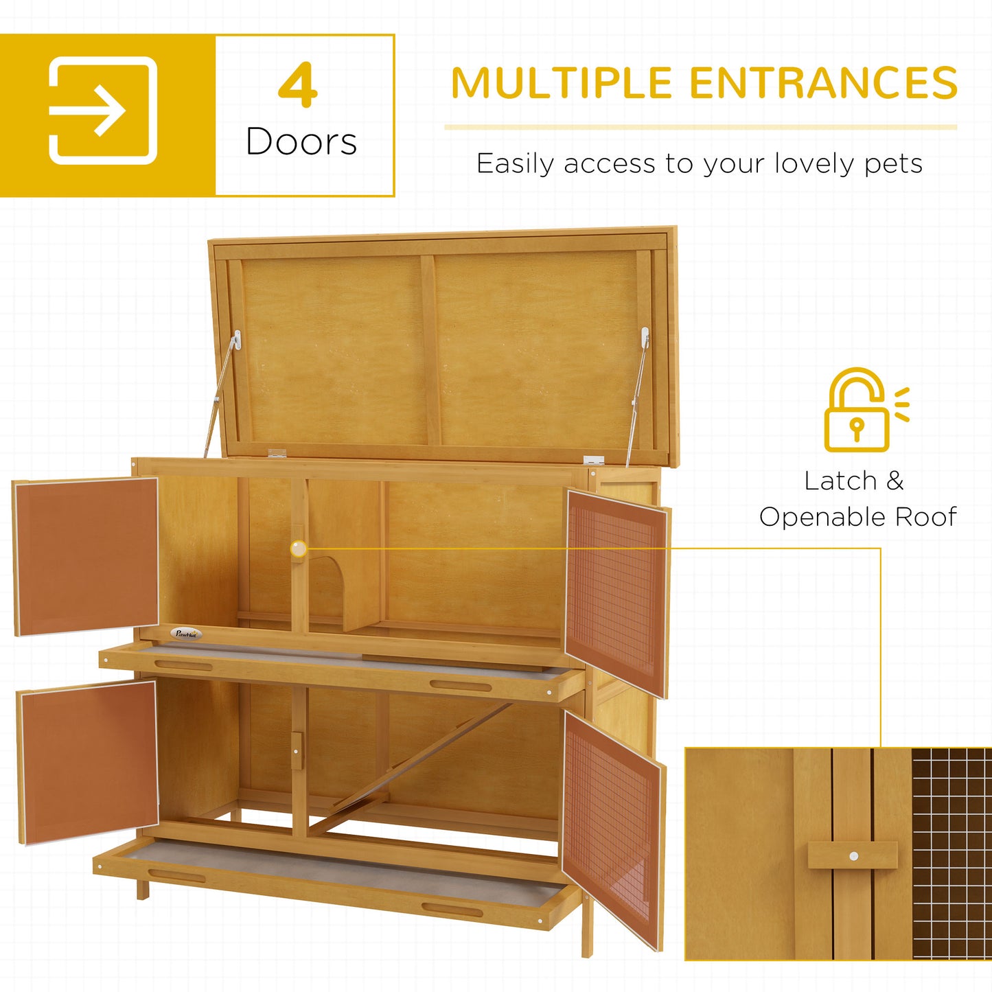 PawHut Two-Tier Rabbit Hutch, with Removable Trays, for 1-2 rabbits - Brown