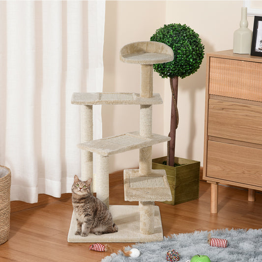 PawHut Cat Tree Kitten Scratch Scratching Scratcher Sisal Post Climbing Tower Activity Centre Beige