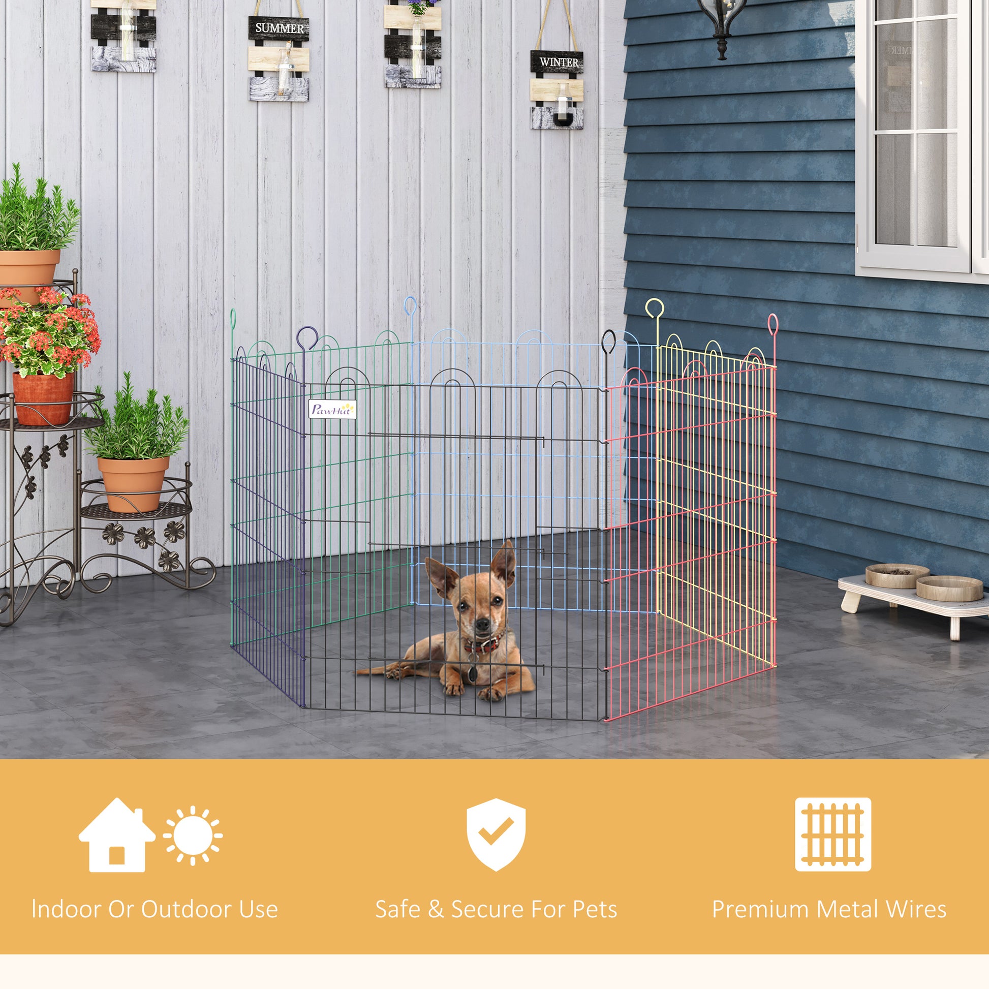 PawHut Pet Playpen Hexagon Dog Puppy Pen Crate Kennel Exercise Fence w/ Door Metal Indoor & Outdoor