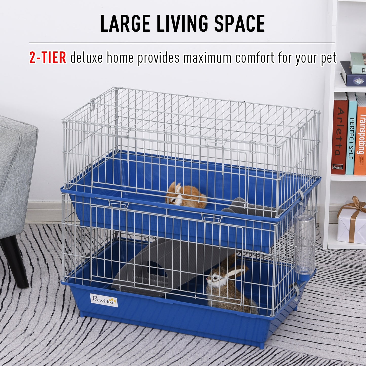 PawHut Metal 2-Tier Small Guinea Pigs Hutches Blue