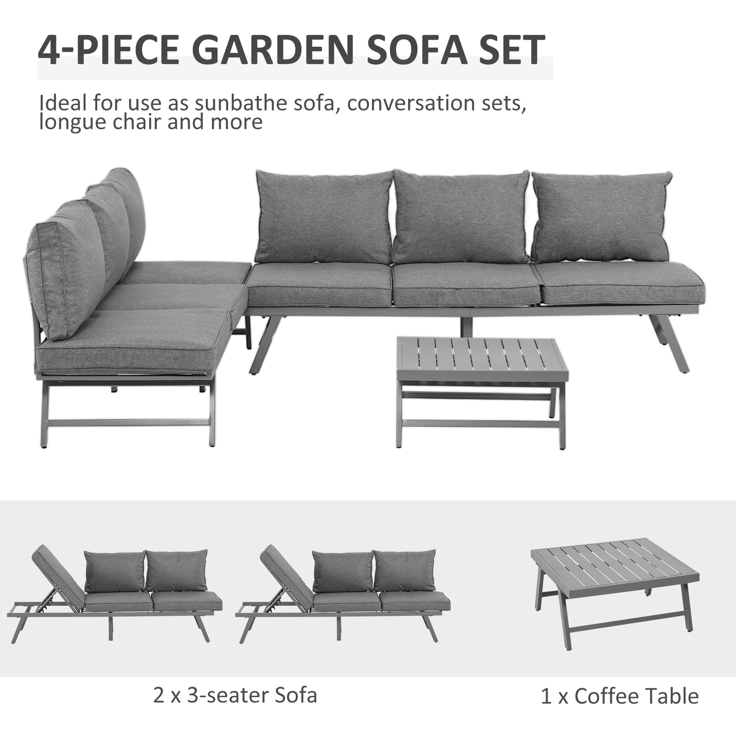 outsunny-3-pcs-garden-seating-set-w-convertible-sofa-lounge-table-padded-cushions-outdoor-patio-furniture-couch-grey