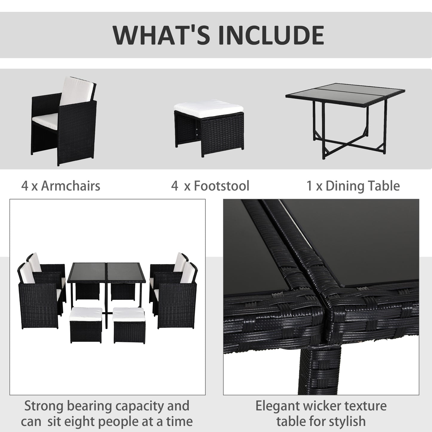 outsunny-9pc-garden-rattan-dining-set-outdoor-patio-dining-table-set-weave-wicker-8-seater-stool-black