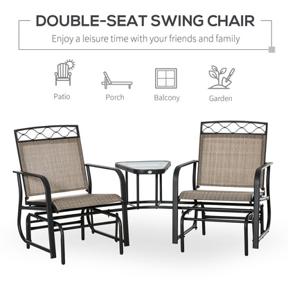 outsunny-double-outdoor-glider-chair-2-seater-patio-rocking-chairs-swing-bench-w-tempered-glass-table-mesh-fabric-for-backyard-garden-brown