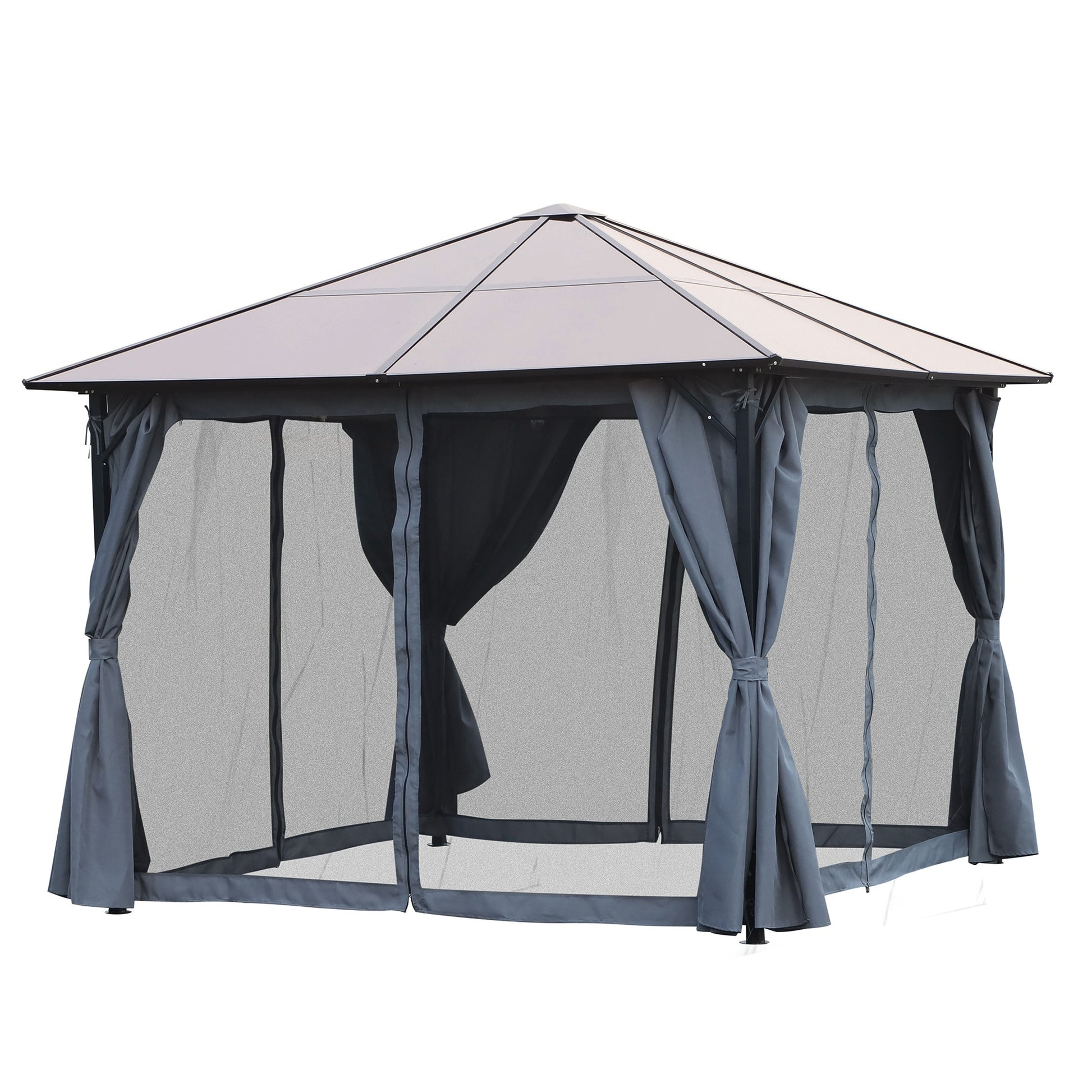 outsunny-4-x-3m-garden-aluminium-gazebo-hardtop-roof-canopy-marquee-party-tent-patio-outdoor-shelter-with-mesh-curtains-side-walls-grey