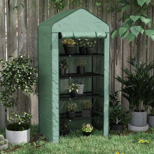 outsunny-5-tier-widened-mini-greenhouse-w-reinforced-pe-cover-portable-green-house-w-roll-up-door-wire-shelves-193h-x-90w-x-49dcm-green