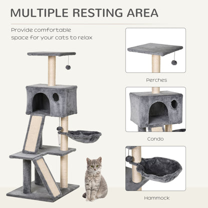 PawHut 51" Cat Tree,Activity Tower with Condo  Scratching Posts Ladders and Two Toys for Kitty Pet Climbing Relaxing and Playing