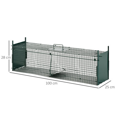 PawHut 2-Door Humane Live Trap for Small Animals, Animal Trap for Rat Mise Mink Rabbit Raccoon Gopher Squirrel, Dark Green