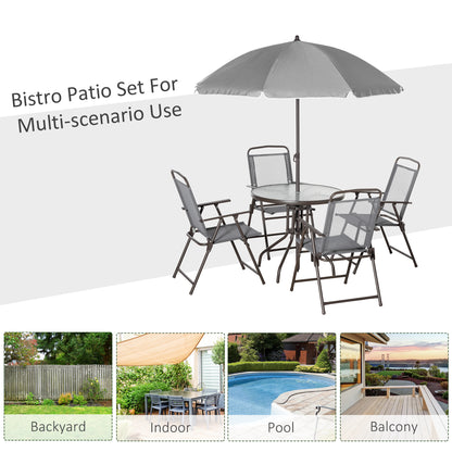 outsunny-6-piece-patio-dining-set-with-umbrella-4-folding-dining-chairs-round-tempered-glass-table-for-garden-backyard-and-poolside-grey