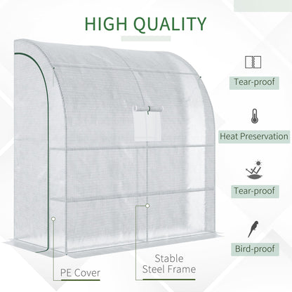 outsunny-walk-in-lean-to-wall-greenhouse-with-windows-and-doors-2-tiers-4-wired-shelves-200l-x-100w-x-213hcm-white