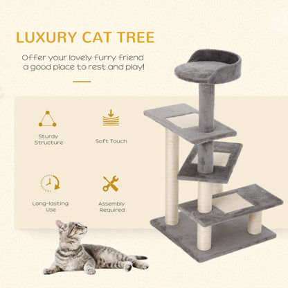 PawHut Cat Tower Kitten Scratch Scratching Scratcher Sisal Post Climbing Tower Activity Centre Grey