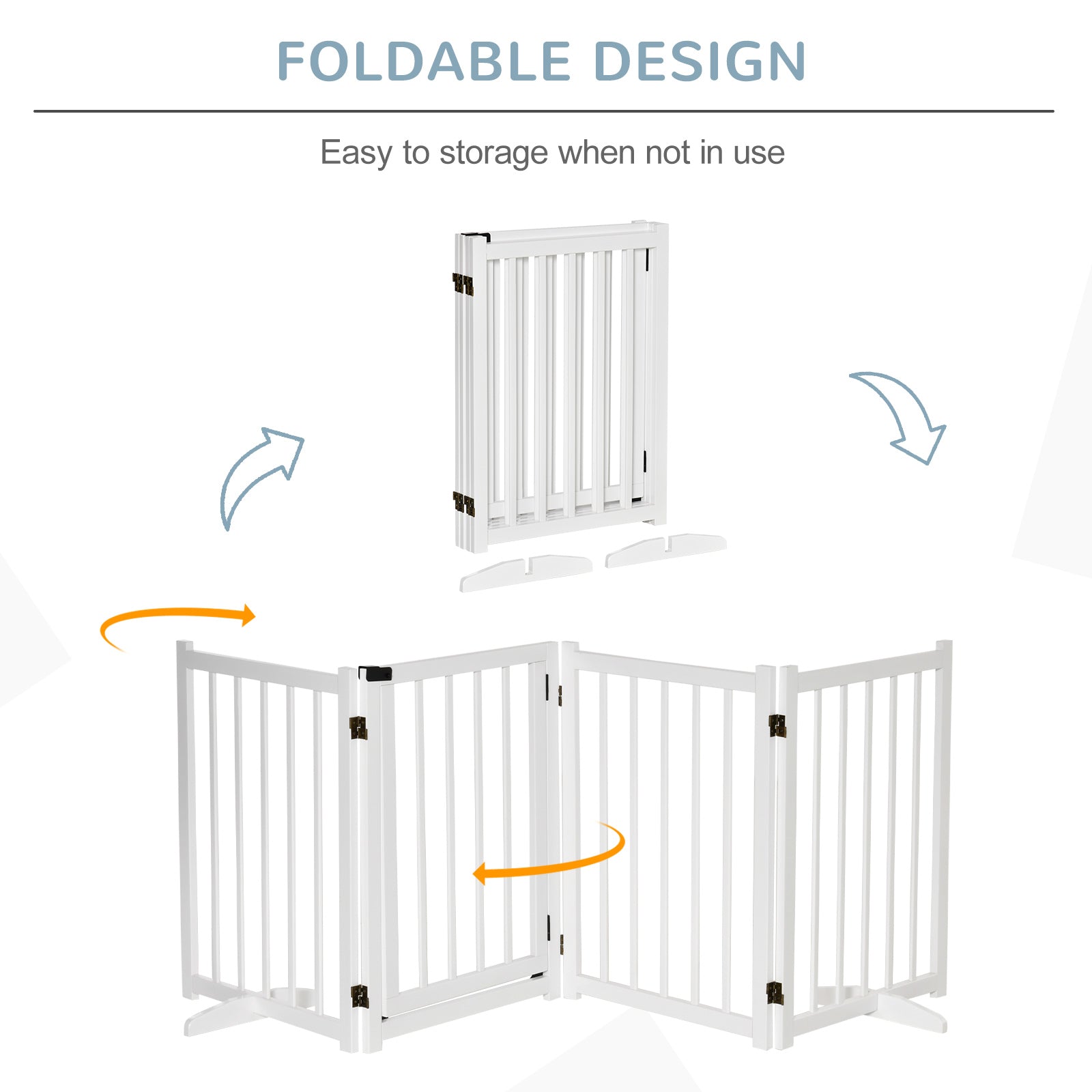 PawHut Pet Gate for Small and Medium Dogs, Freestanding Wooden Foldable Dog Safety Barrier with 4 Panels, 2 Support Feet for Doorways,Stairs,White