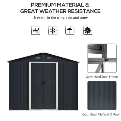 outsunny-8-x-6ft-garden-storage-shed-double-door-ventilation-windows-sloped-roof-outdoor-equipment-tool-grey