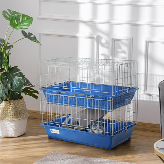 PawHut Metal 2-Tier Small Animal Cage Blue