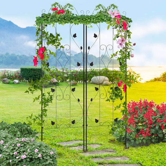 outsunny-metal-trellis-set-of-2-garden-trellis-for-climbing-plants-support-frames-leaf-design