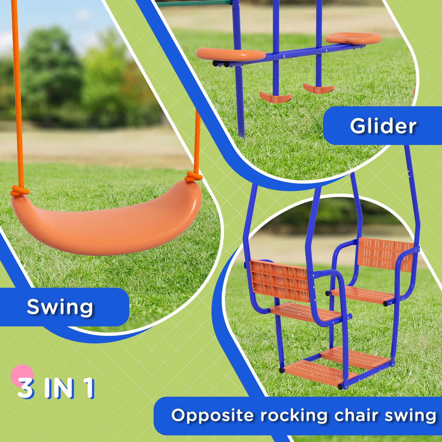 outsunny-3-in-1-metal-kids-swing-set-with-swing-glider-rocking-chair-orange