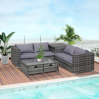 outsunny-4-seater-rattan-wicker-garden-furniture-patio-sofa-storage-table-set-w-2-drawers-coffee-table-great-cushioned-4-seats-corner-sofa-grey