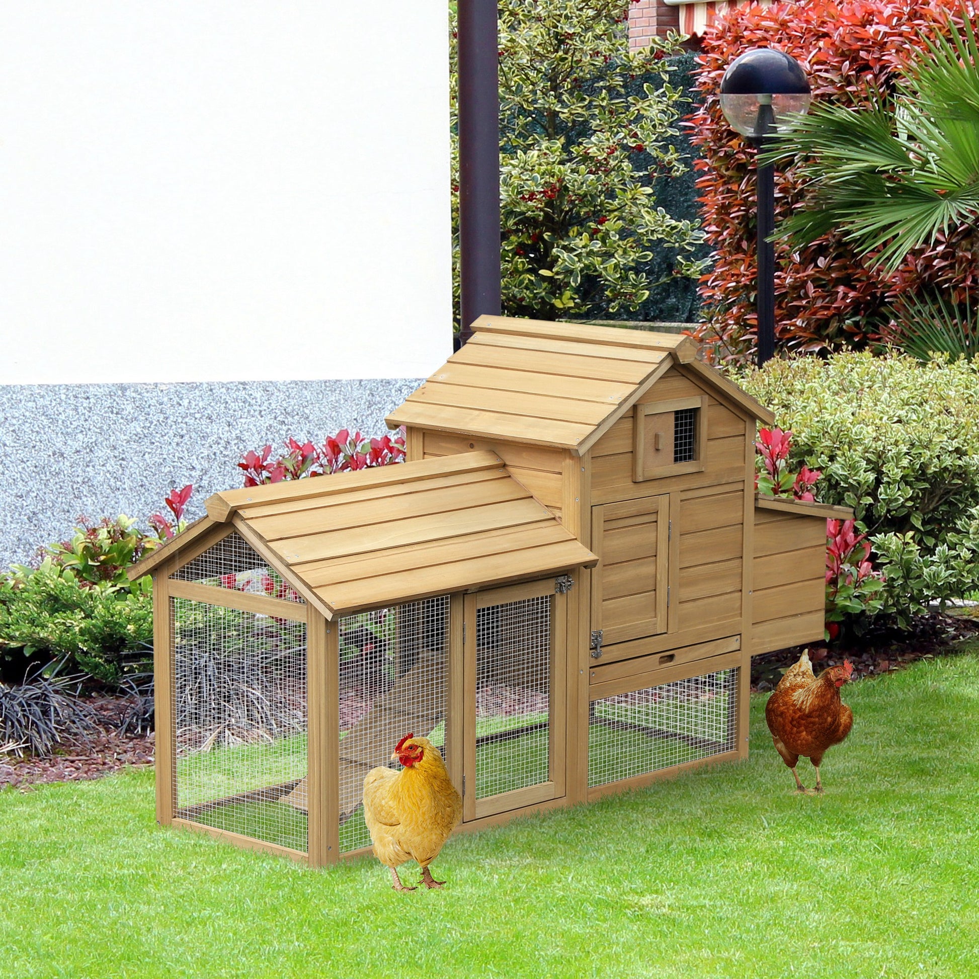 Pawhut Chicken Coop Hen Cage Small Animal Hutch Nesting Box w/Outdoor Run 150.5 x 54 x 87 cm