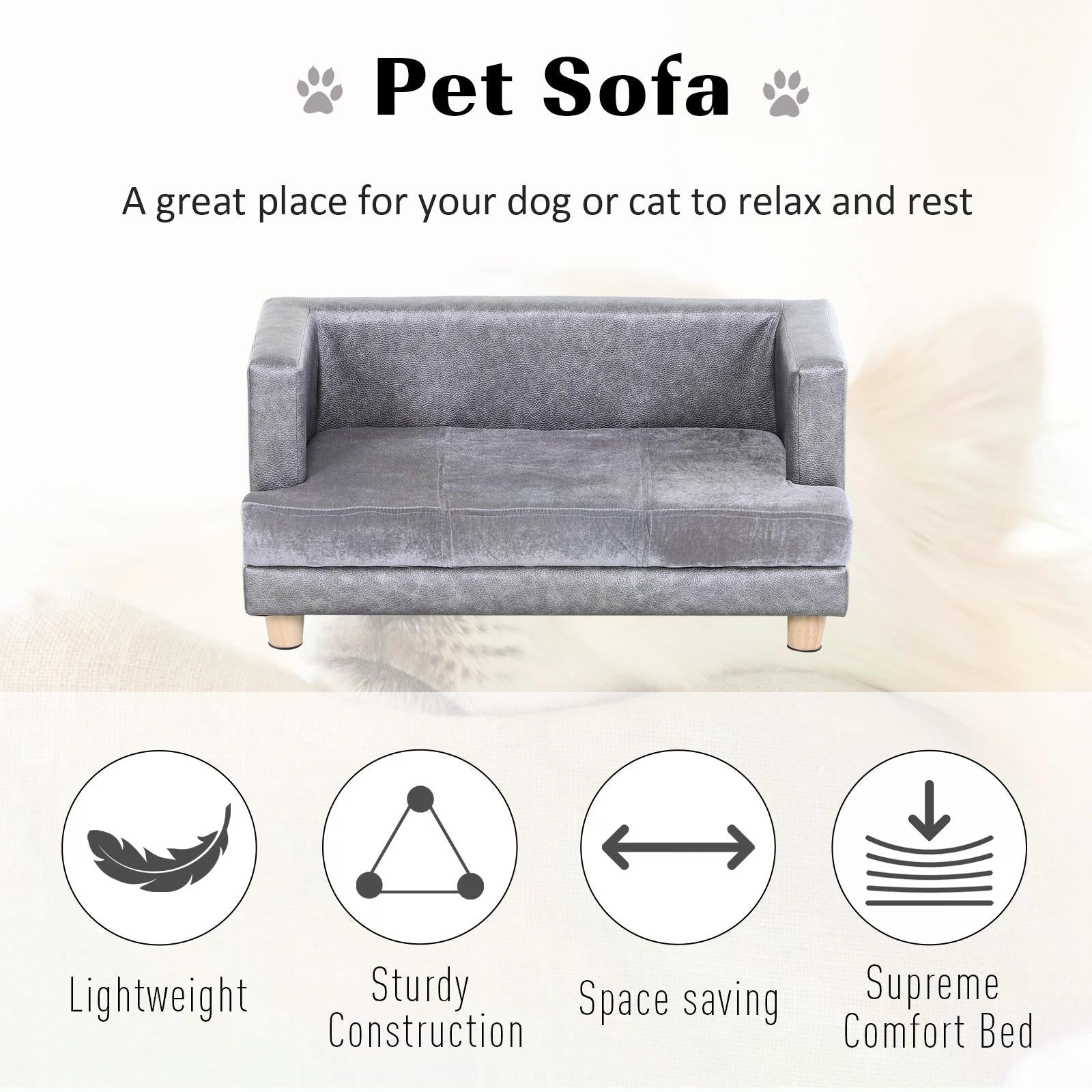 PawHut PU Leather Elevated Pet Dogs Sofa Bed Grey