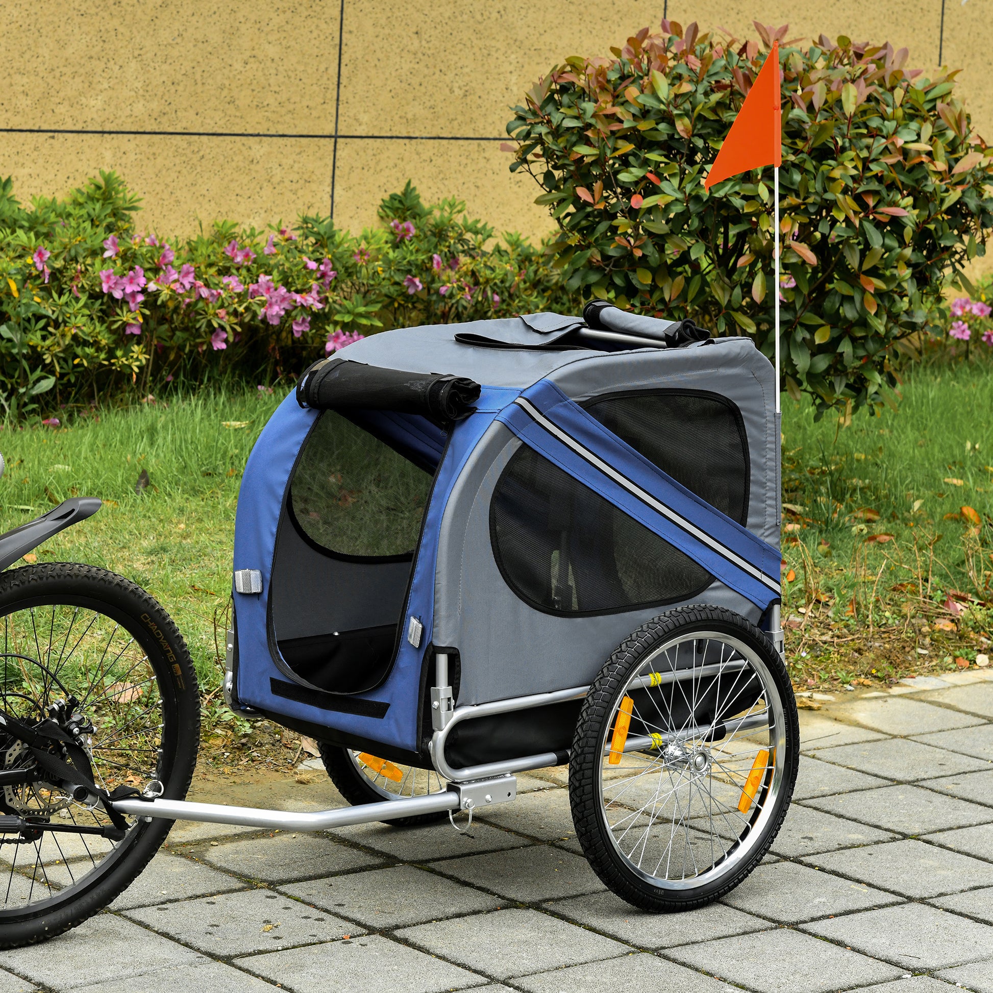 PawHut Dog Bike Trailer Pet Bicycle Trailer Foldable Dog Cat Bike Carrier with Suspension- Blue