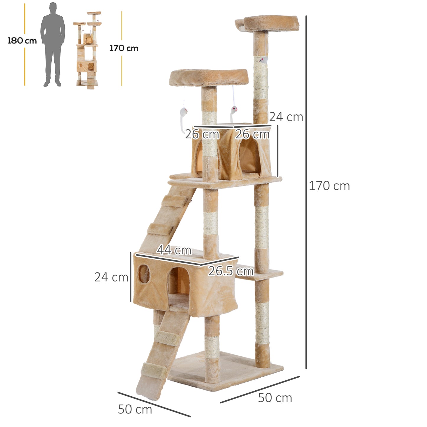 PawHut Cat Tree Kitten Kitty Scratching Scratcher Post Climbing Tower Activity Center House Cream