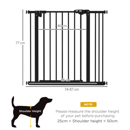 PawHut Metal 74-87cm Wide Adjustable Dog Gate Black