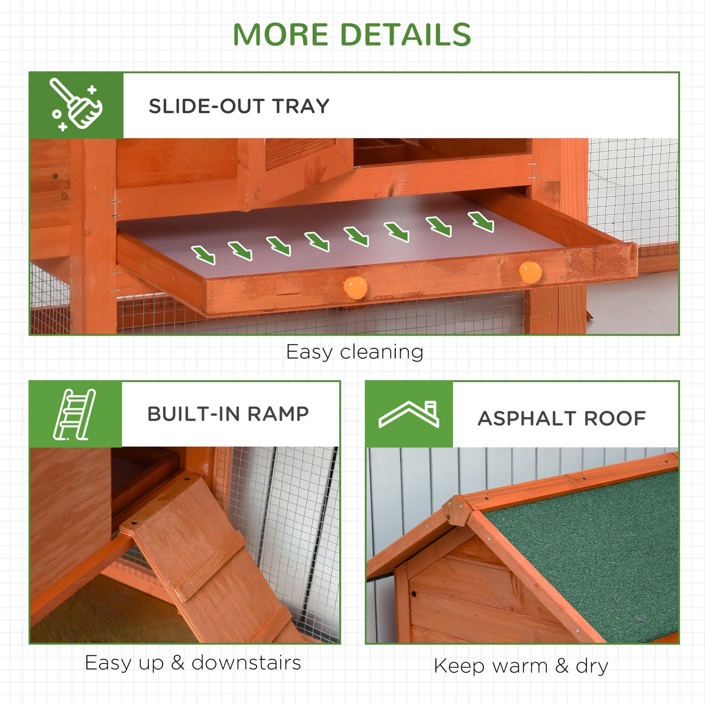 PawHut 170cm Deluxe Chicken Coop Small Animal Habitat Hen House W/ Resting Nesting Box Removable Tray Waterproof Roof Lockable Door Orange