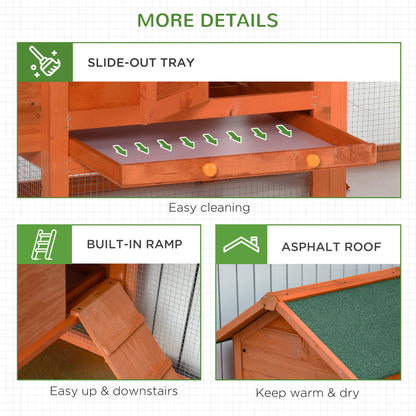 PawHut 170cm Deluxe Chicken Coop Small Animal Habitat Hen House W/ Resting Nesting Box Removable Tray Waterproof Roof Lockable Door Orange