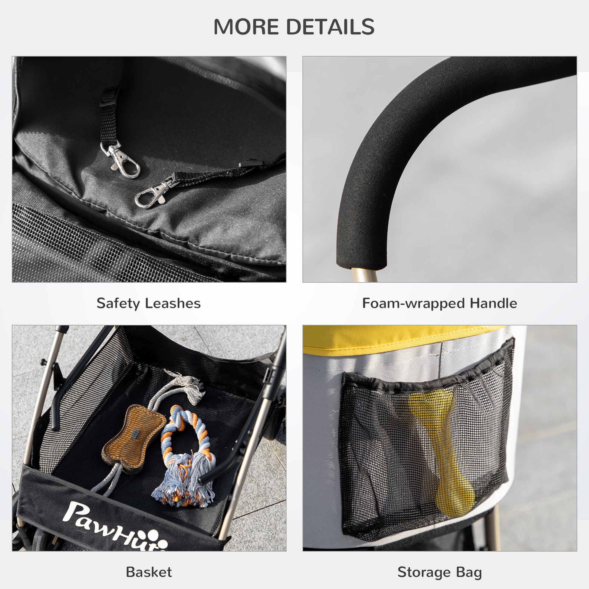 PawHut Detachable Dog Pushchair, 3-In-1 Dog Cat Travel Carriage, Foldable Carrying Bag with Universal Wheel Brake Canopy Basket Storage Bag, Yellow