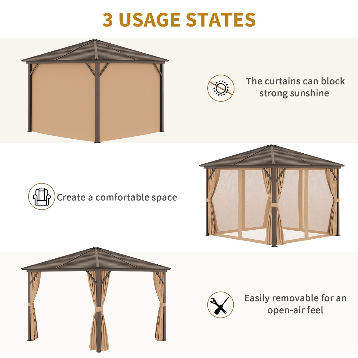 outsunny-3-x-3-meters-patio-aluminium-gazebo-hardtop-metal-roof-canopy-party-tent-garden-outdoor-shelter-with-mesh-curtains-side-walls-brown