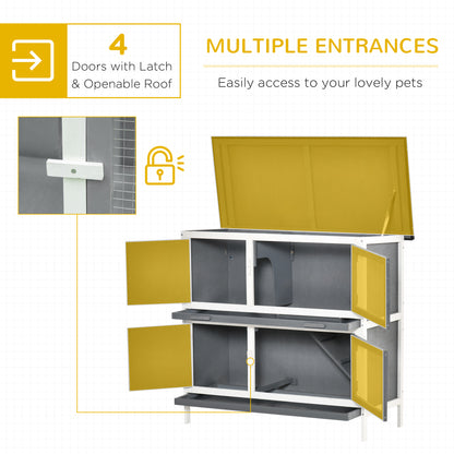 PawHut Double Decker Rabbit Hutch 2-Tier Guinea Pig House Pet Cage Outdoor with Sliding-out Tray Asphalt Roof Ramp, 100x47x91cm, Grey