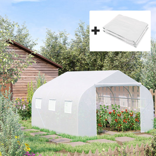 outsunny-walk-in-tunnel-greenhouse-with-replacement-cover-outdoor-growhouse-with-pe-cover-roll-up-door-and-6-windows-4-5-x-3-x-2-m-white